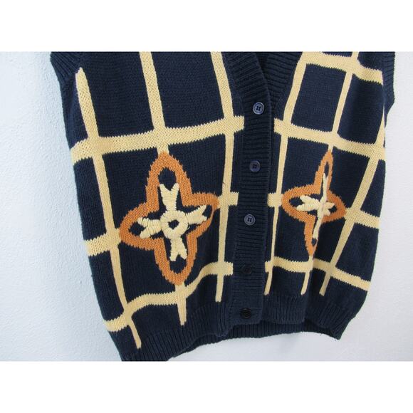 Catalina Medium Navy and Yellow Gold Window Pane Sweater Vest Button Front VTG - Picture 3 of 4